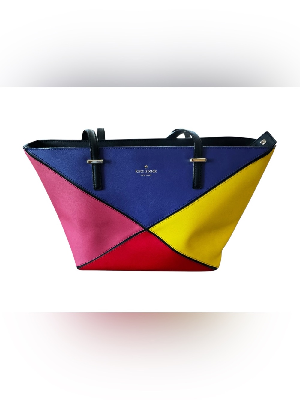 NWOT Kate Spade ColorBlock Yellow/Purple/Pink/Red w Black Back Shoulder Bag Tote